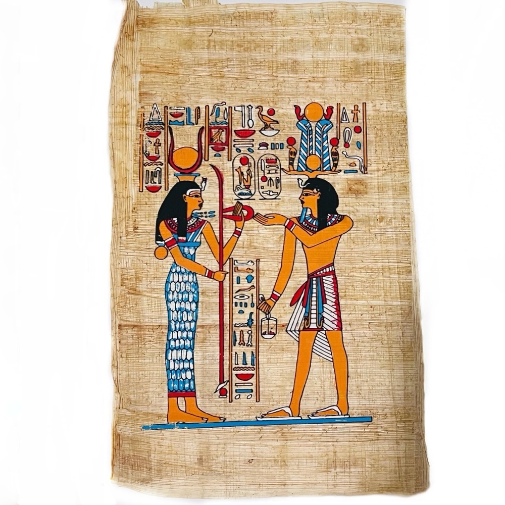 Egyptian Papyrus Art with Hieroglyphics